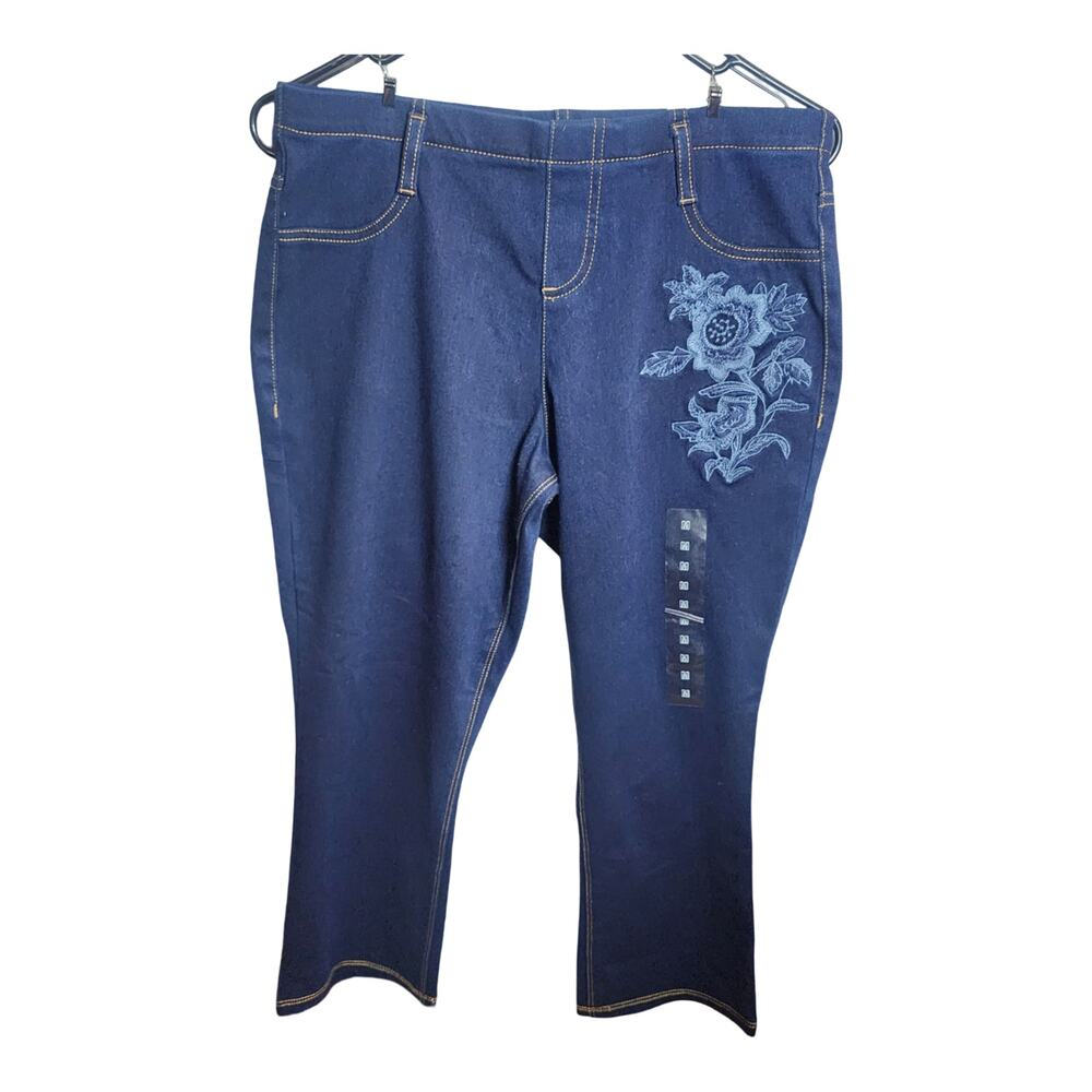 Mixit Crop Jeggings Medium M Dark Wash Blue Stretch with flower embroidery